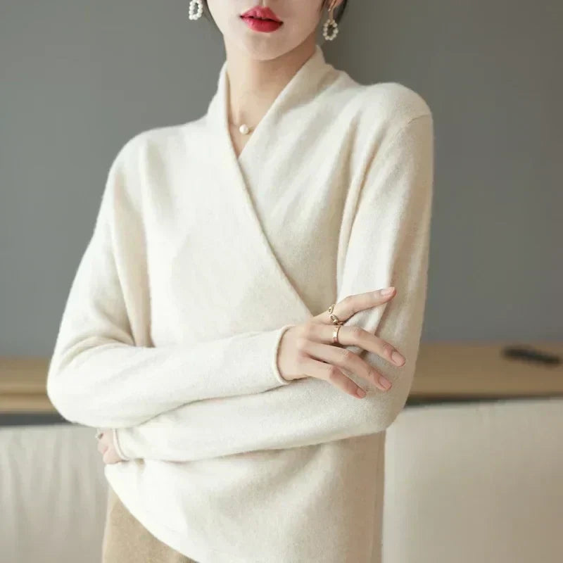 Mabel | Women's Spring Wrap Neck Knit Top™ – Eleganter Frühlingskomfort mit weiblichem Wickelausschnitt