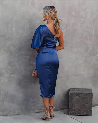 Women's One Shoulder Satin Wrap Elegant Midi Party Dress™ – Zeitlose Eleganz für besondere Anlässe