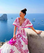 Women's Floral Ruffle V Neck Elegant Flowing Maxi Dress™ – Zeitlose Eleganz mit femininem Rüschen-Detail