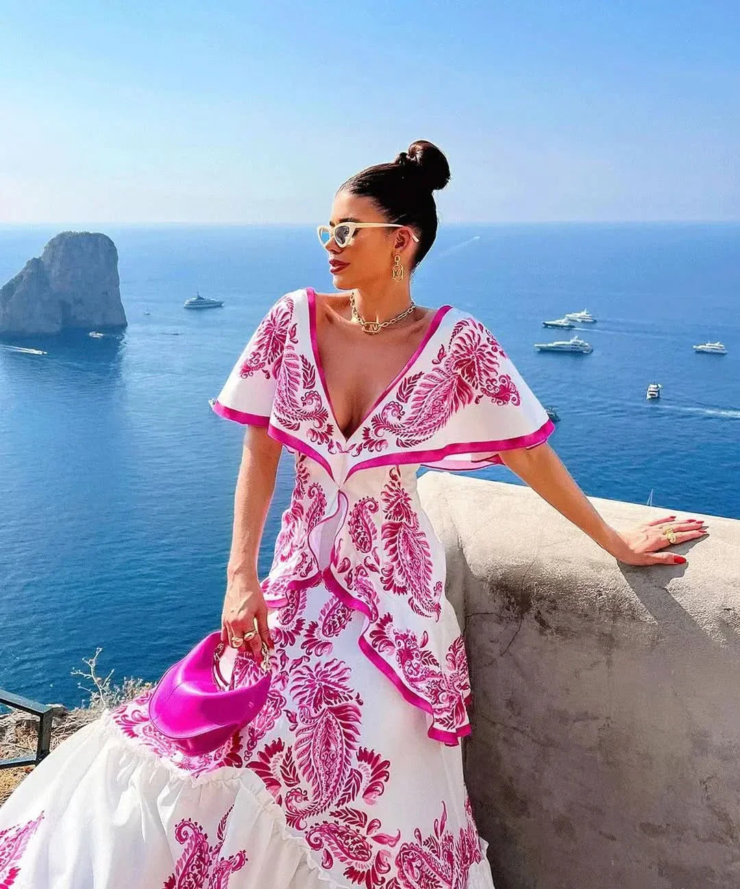 Women's Floral Ruffle V Neck Elegant Flowing Maxi Dress™ – Zeitlose Eleganz mit femininem Rüschen-Detail