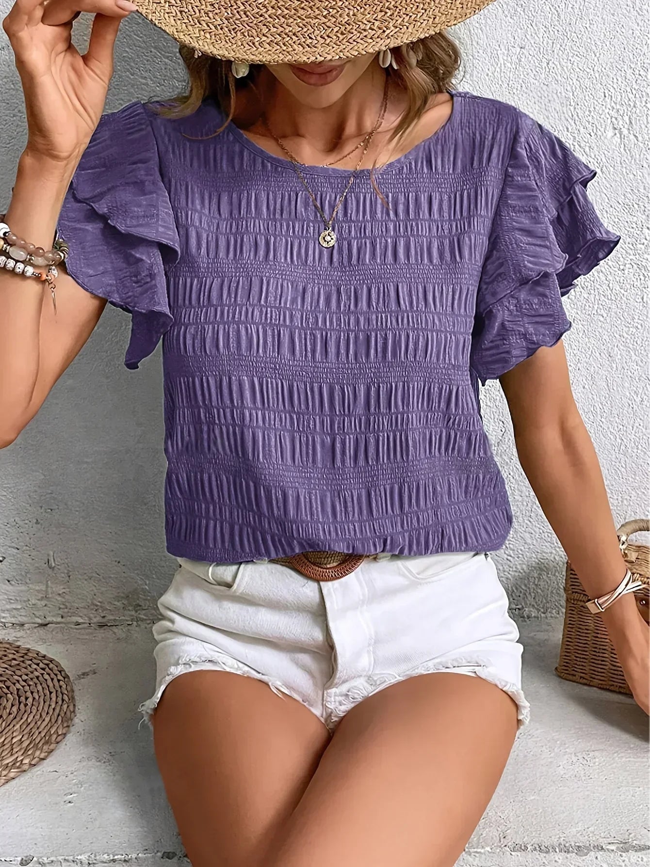 Women's Ruffle Sleeve Pleated Blouse Slim Fit Lightweight Summer Casual Top™ – Feminine Eleganz für Jeden Tag