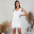 Women's Fringe Feather Sleeveless Elegant Party Mini Dress™ – Glamouröse Eleganz für besondere Anlässe