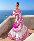 Women's Floral Ruffle V Neck Elegant Flowing Maxi Dress™ – Zeitlose Eleganz mit femininem Rüschen-Detail