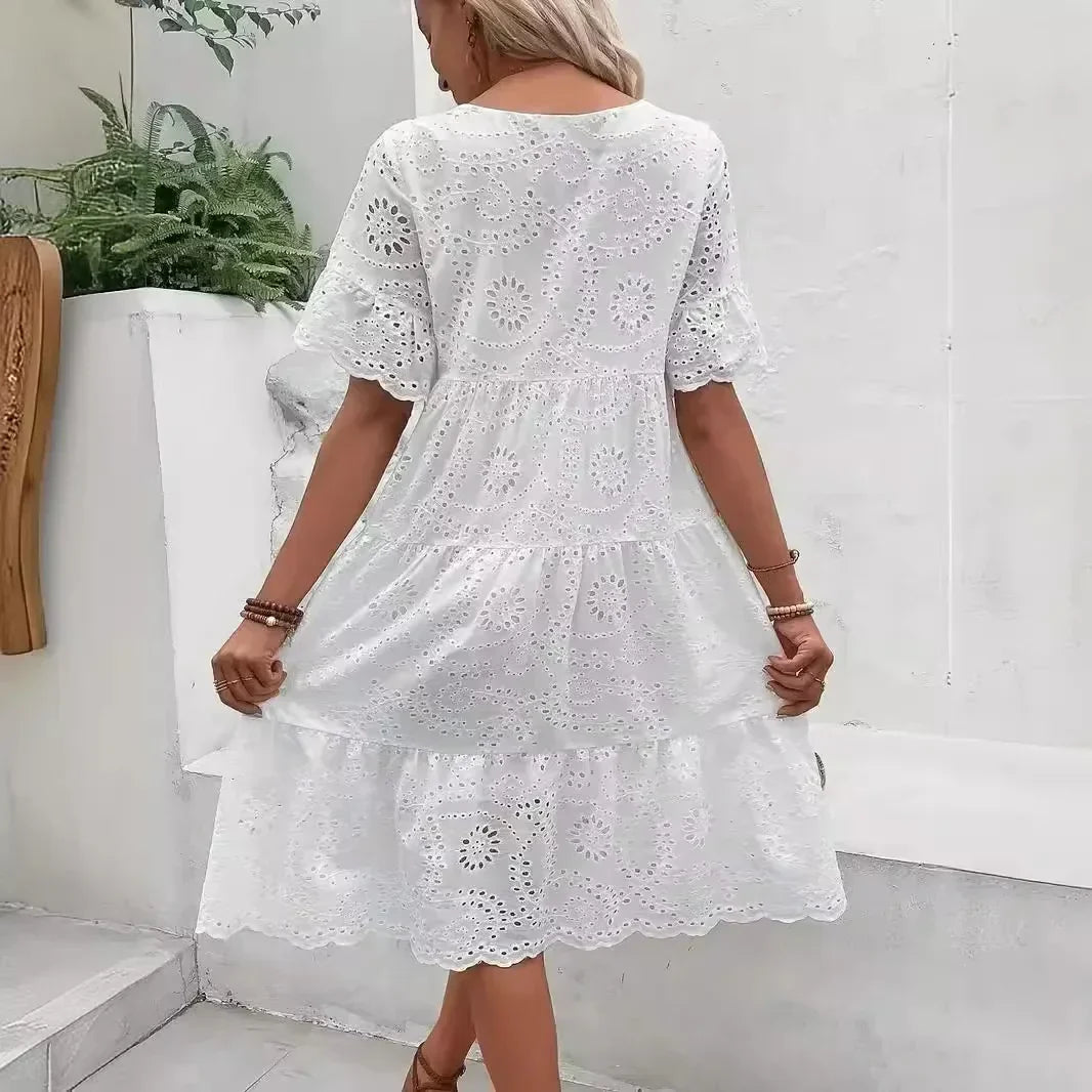 Amelie | Women's Eyelet Midi Dress™ – Mühelose Eleganz für warme Tage