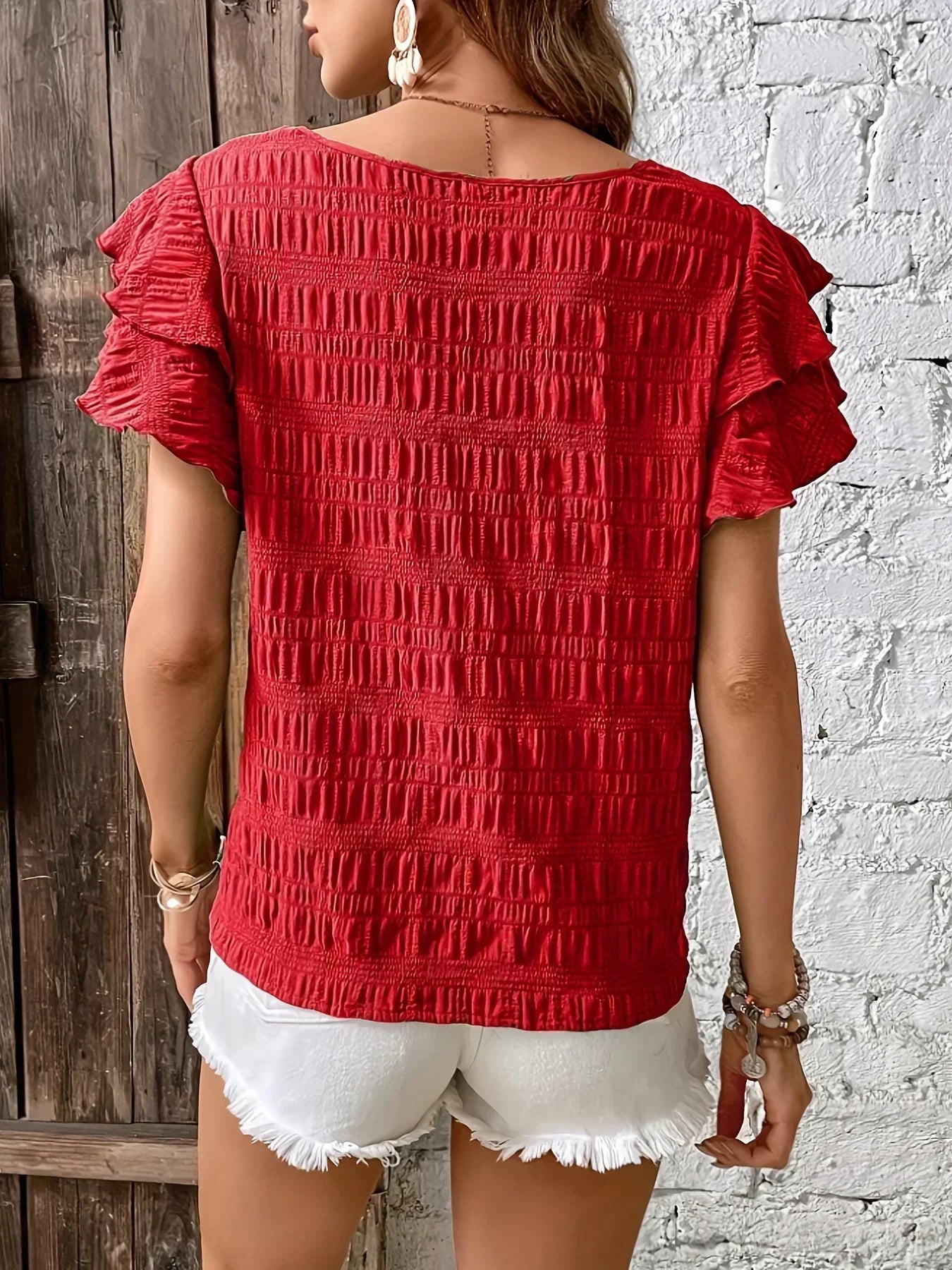 Women's Ruffle Sleeve Pleated Blouse Slim Fit Lightweight Summer Casual Top™ – Feminine Eleganz für Jeden Tag