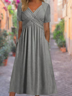 Women's V Neck Relaxed Fit Comfortable Elegant Midi Dress™ – Mühelose Eleganz für jeden Tag