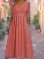 Women's V Neck Relaxed Fit Comfortable Elegant Midi Dress™ – Mühelose Eleganz für jeden Tag