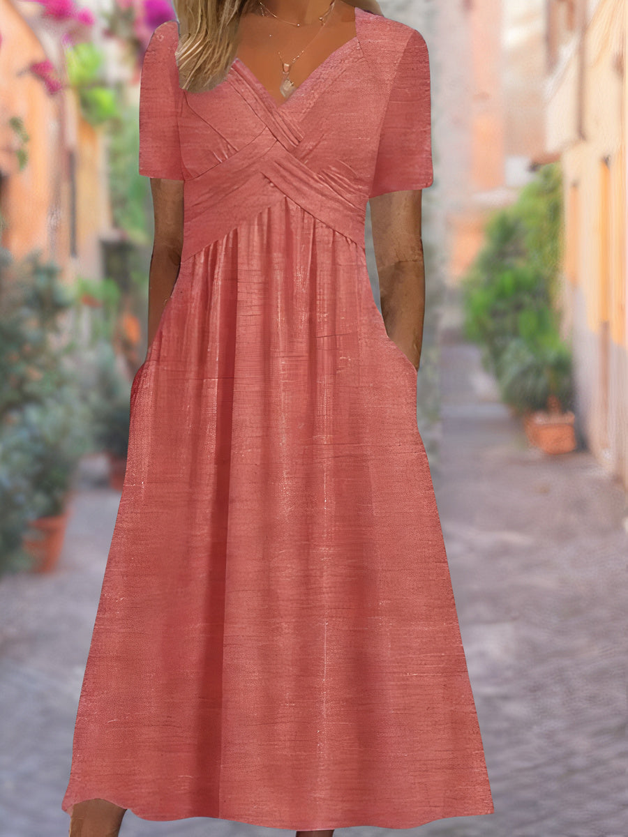 Women's V Neck Relaxed Fit Comfortable Elegant Midi Dress™ – Mühelose Eleganz für jeden Tag