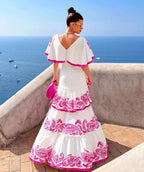 Women's Floral Ruffle V Neck Elegant Flowing Maxi Dress™ – Zeitlose Eleganz mit femininem Rüschen-Detail