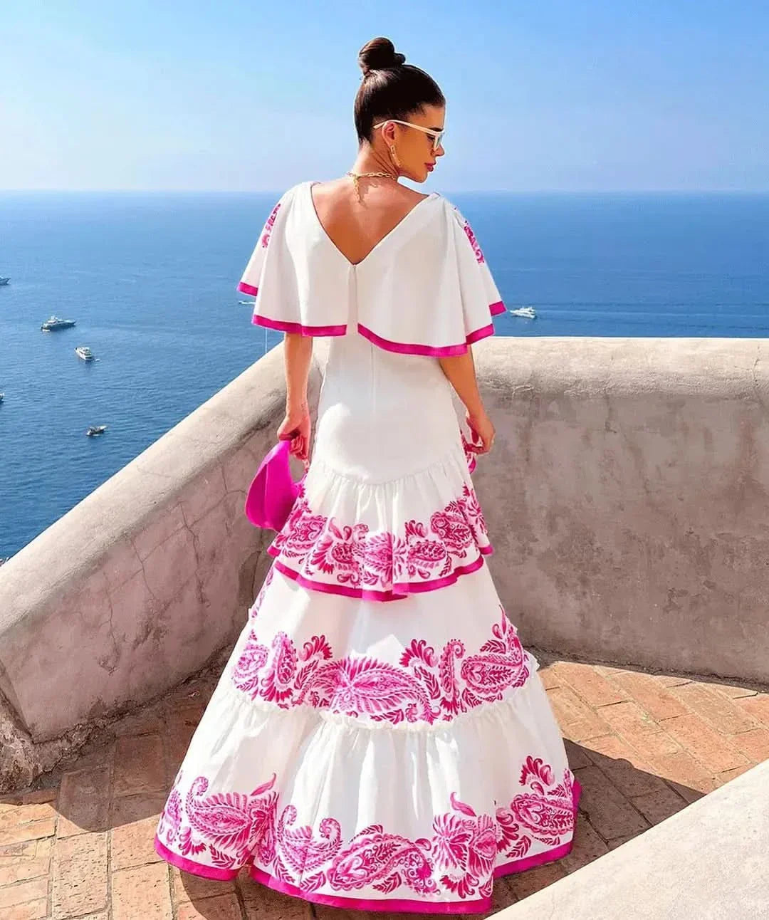 Women's Floral Ruffle V Neck Elegant Flowing Maxi Dress™ – Zeitlose Eleganz mit femininem Rüschen-Detail