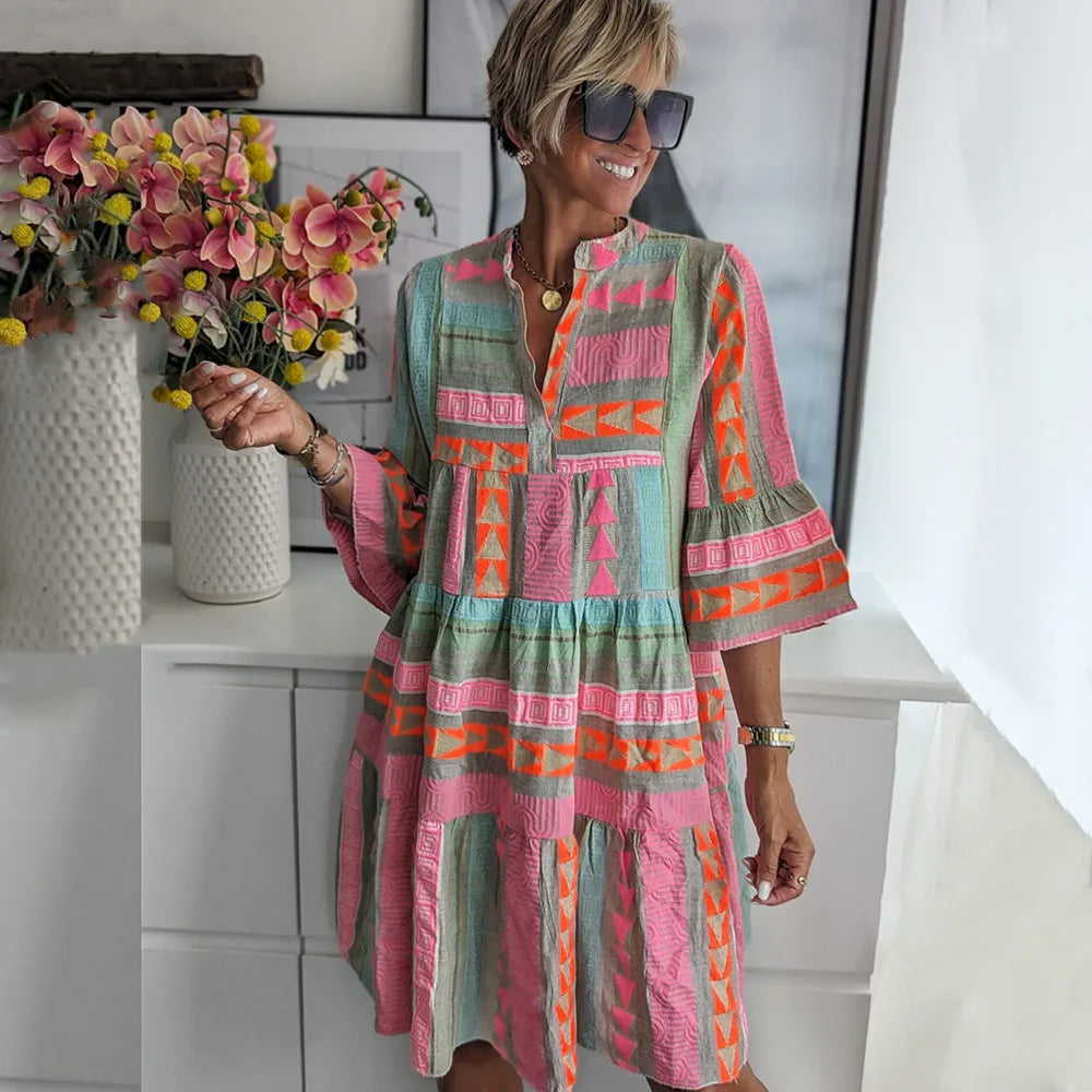 Women's Boho Printed Relaxed Fit Comfortable Midi Dress™ – Mühelose Eleganz für jeden Tag