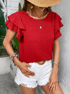 Women's Ruffle Sleeve Pleated Blouse Slim Fit Lightweight Summer Casual Top™ – Feminine Eleganz für Jeden Tag
