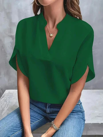 Women's Elegant V-Neck Blouse Relaxed Fit Lightweight Casual Work Top™ – Zeitlose Eleganz für jeden Anlass