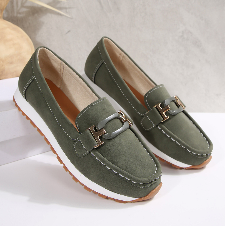 Damen Casual Loafer mit Metallschnalle und flacher Keilsohle™ – Für mühelose Eleganz im Alltag