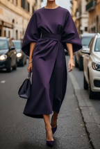 Women's Lantern Sleeve Belted Elegant Flowing Midi Dress™ – Zeitlose Eleganz mit schmeichelnder Silhouette