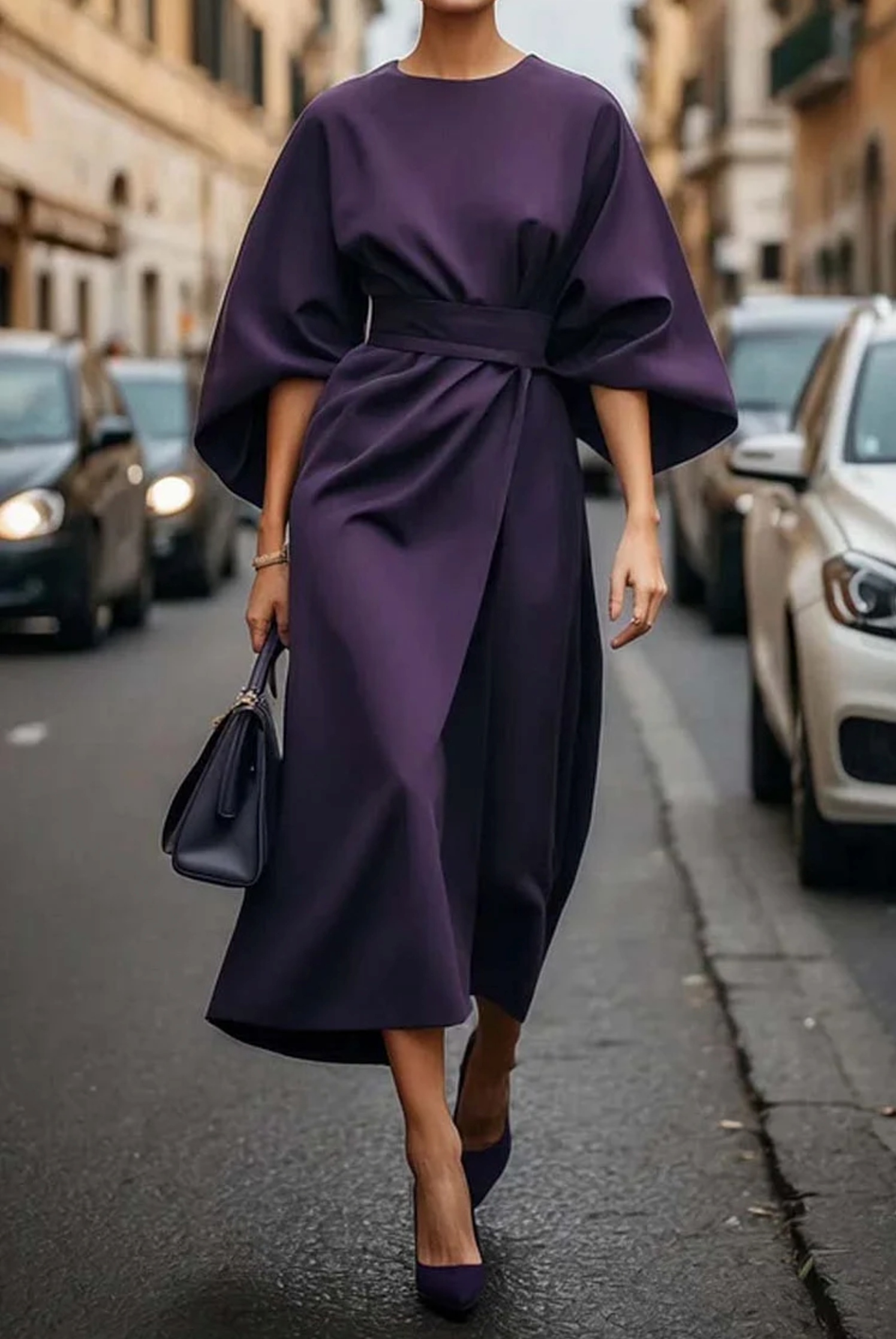 Women's Lantern Sleeve Belted Elegant Flowing Midi Dress™ – Zeitlose Eleganz mit schmeichelnder Silhouette