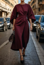 Women's Lantern Sleeve Belted Elegant Flowing Midi Dress™ – Zeitlose Eleganz mit schmeichelnder Silhouette
