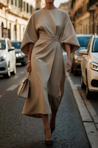 Women's Lantern Sleeve Belted Elegant Flowing Midi Dress™ – Zeitlose Eleganz mit schmeichelnder Silhouette