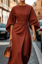 Women's Lantern Sleeve Belted Elegant Flowing Midi Dress™ – Zeitlose Eleganz mit schmeichelnder Silhouette
