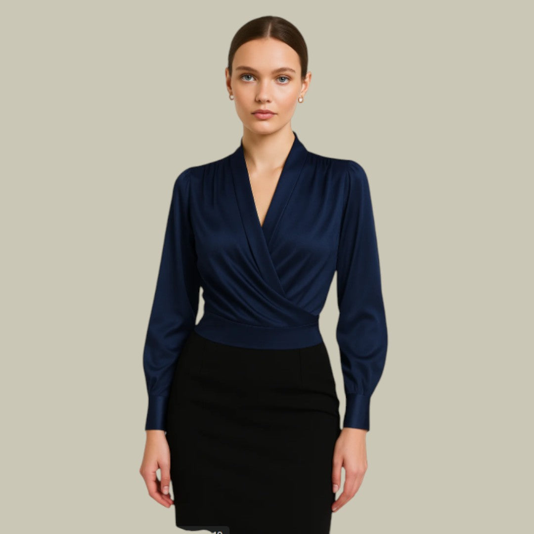 Ruby | Women's Wrap Front Long Sleeve Satin Blouses™ – Elegante Wickelbluse für zeitlose Weiblichkeit