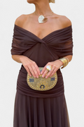 Women's Off Shoulder Midi Dress with Fitted Waist and Flowing Skirt™ – Elegante Feminine Ausstrahlung