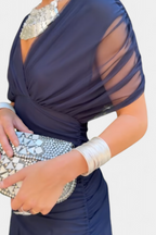 Women's Off Shoulder Midi Dress with Fitted Waist and Flowing Skirt™ – Elegante Feminine Ausstrahlung