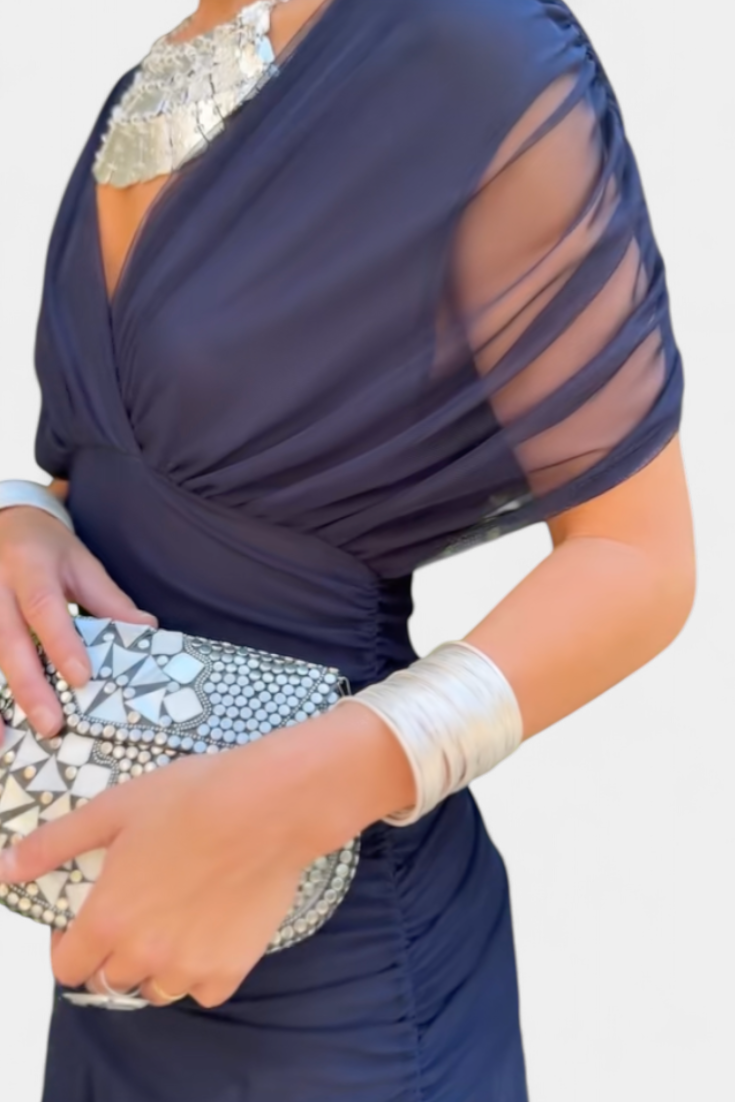 Women's Off Shoulder Midi Dress with Fitted Waist and Flowing Skirt™ – Elegante Feminine Ausstrahlung