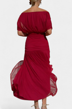 Women's Off Shoulder Midi Dress with Fitted Waist and Flowing Skirt™ – Elegante Feminine Ausstrahlung