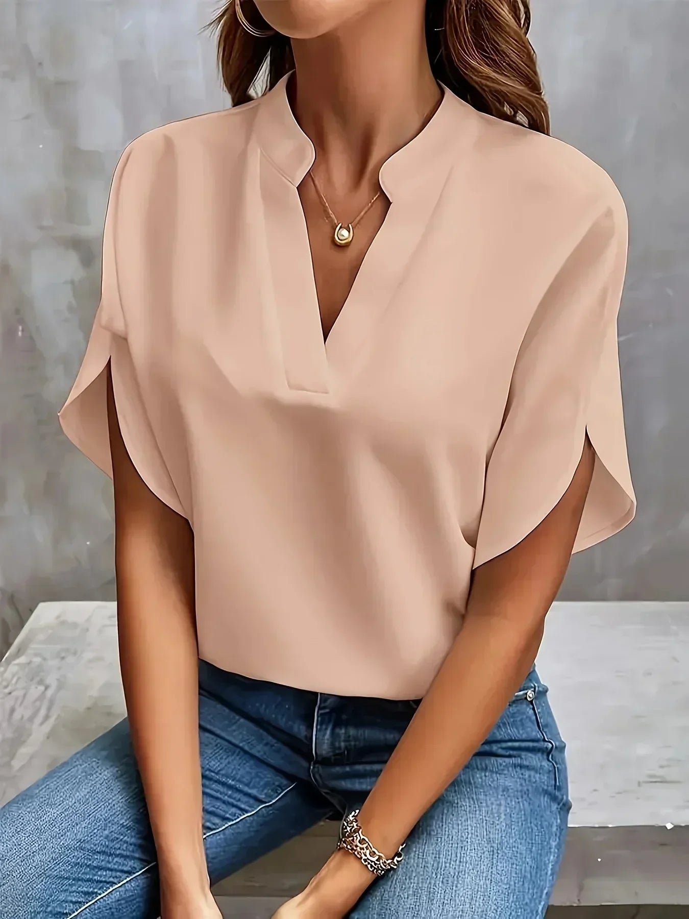 Women's Elegant V-Neck Blouse Relaxed Fit Lightweight Casual Work Top™ – Zeitlose Eleganz für jeden Anlass