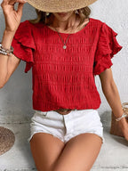 Women's Ruffle Sleeve Pleated Blouse Slim Fit Lightweight Summer Casual Top™ – Feminine Eleganz für Jeden Tag