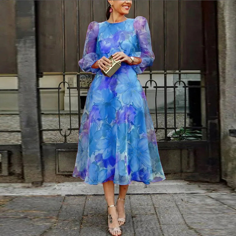 Women's Floral Sheer Sleeve Elegant Wedding Guest Midi Dress™ – Zeitlose Eleganz für besondere Anlässe