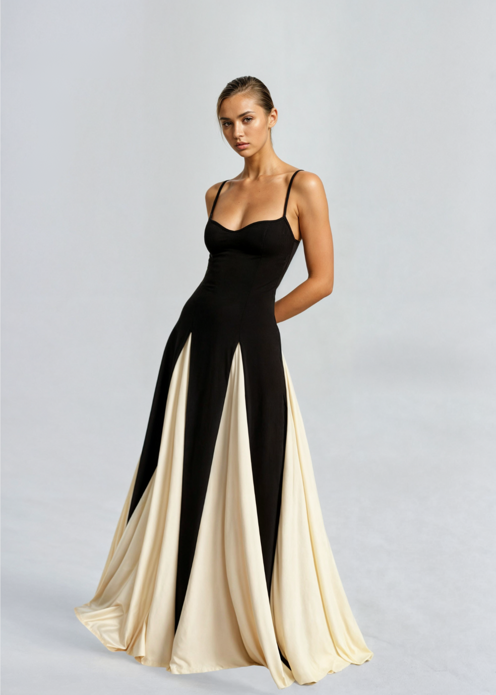 Women's Strappy Maxi Dress with Contrast Panel™ – Elegante Silhouette für besondere Anlässe