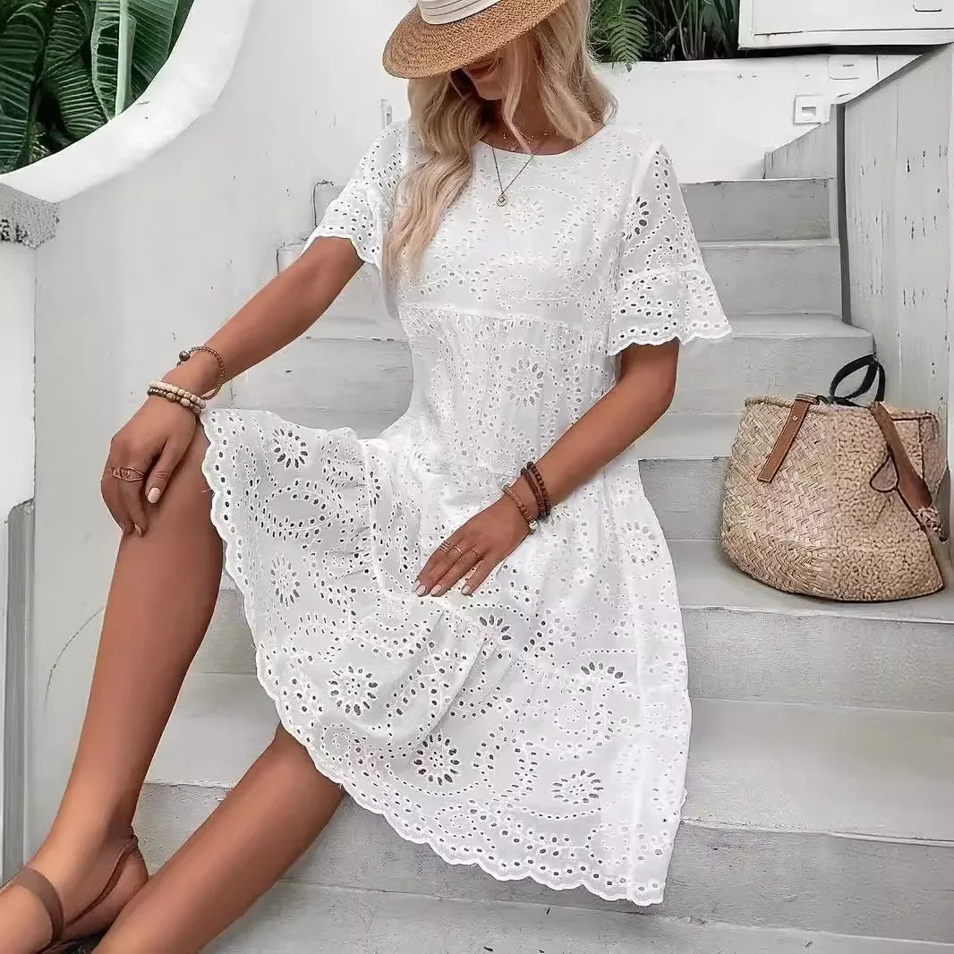 Amelie | Women's Eyelet Midi Dress™ – Mühelose Eleganz für warme Tage