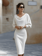 Monroe | Women's Elegant Draped Neck Midi Dress™ – Zeitlose Eleganz für jeden Anlass