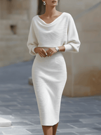 Monroe | Women's Elegant Draped Neck Midi Dress™ – Zeitlose Eleganz für jeden Anlass