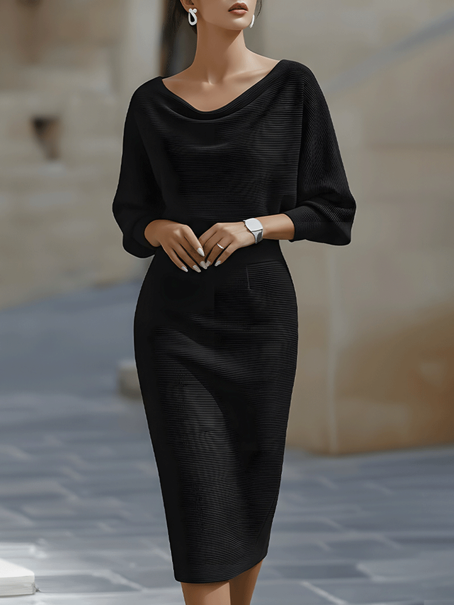 Monroe | Women's Elegant Draped Neck Midi Dress™ – Zeitlose Eleganz für jeden Anlass