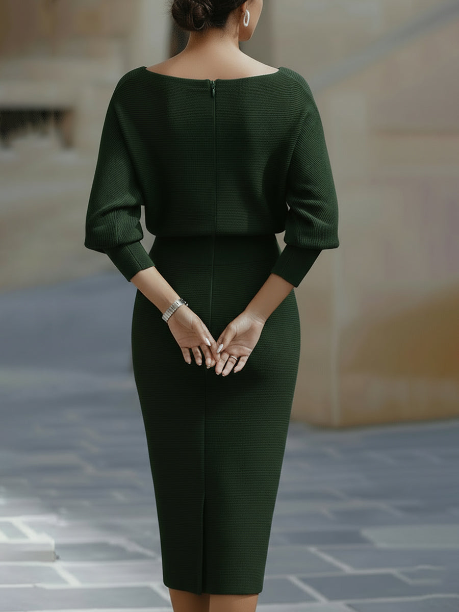 Monroe | Women's Elegant Draped Neck Midi Dress™ – Zeitlose Eleganz für jeden Anlass