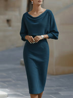Monroe | Women's Elegant Draped Neck Midi Dress™ – Zeitlose Eleganz für jeden Anlass