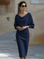 Monroe | Women's Elegant Draped Neck Midi Dress™ – Zeitlose Eleganz für jeden Anlass