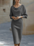 Monroe | Women's Elegant Draped Neck Midi Dress™ – Zeitlose Eleganz für jeden Anlass