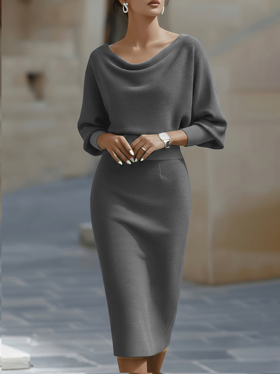 Monroe | Women's Elegant Draped Neck Midi Dress™ – Zeitlose Eleganz für jeden Anlass