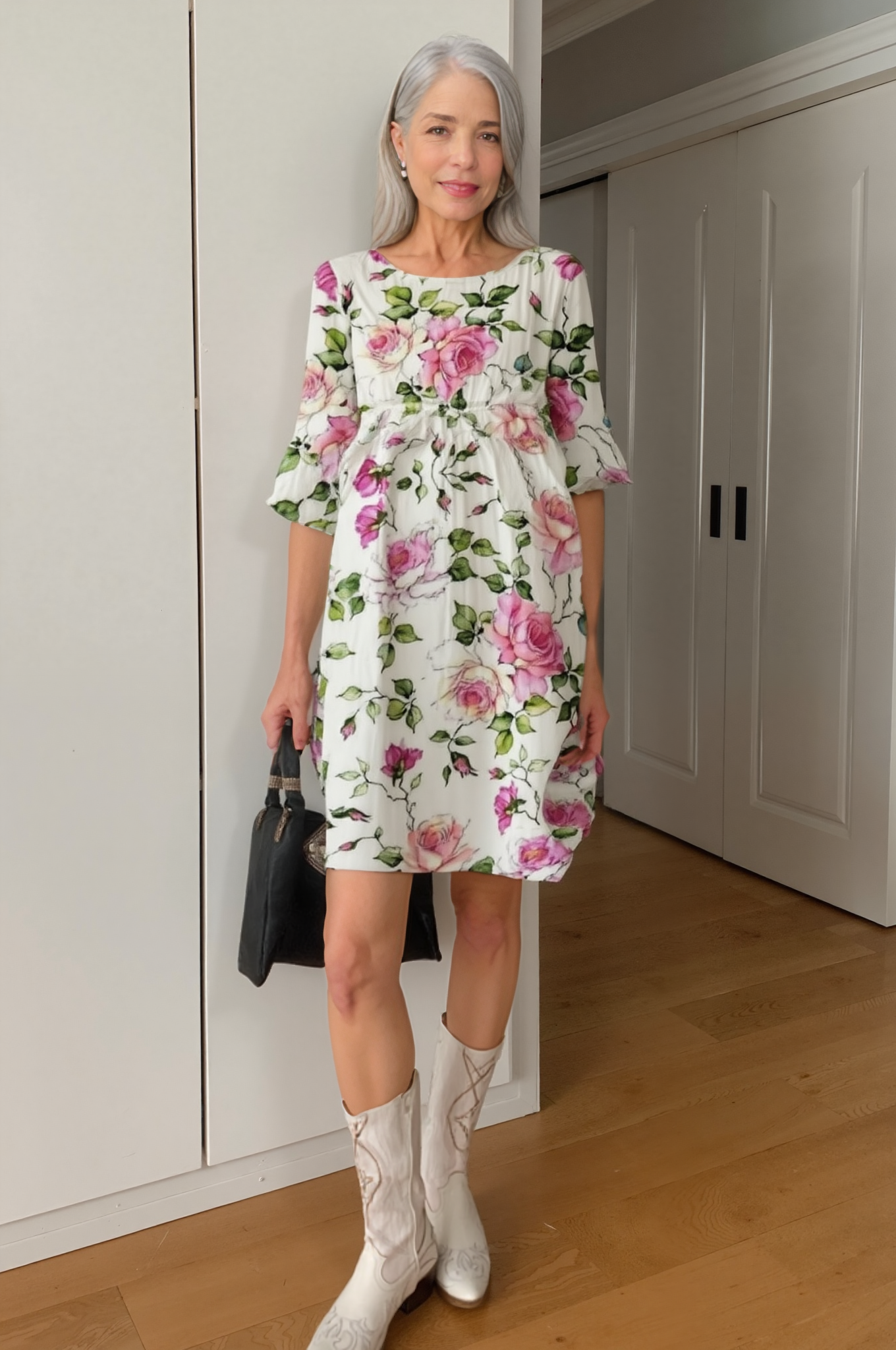Women's Floral Midi Dress with 3/4 Sleeves™ – Zeitlose Eleganz für entspannte Alltagsmomente