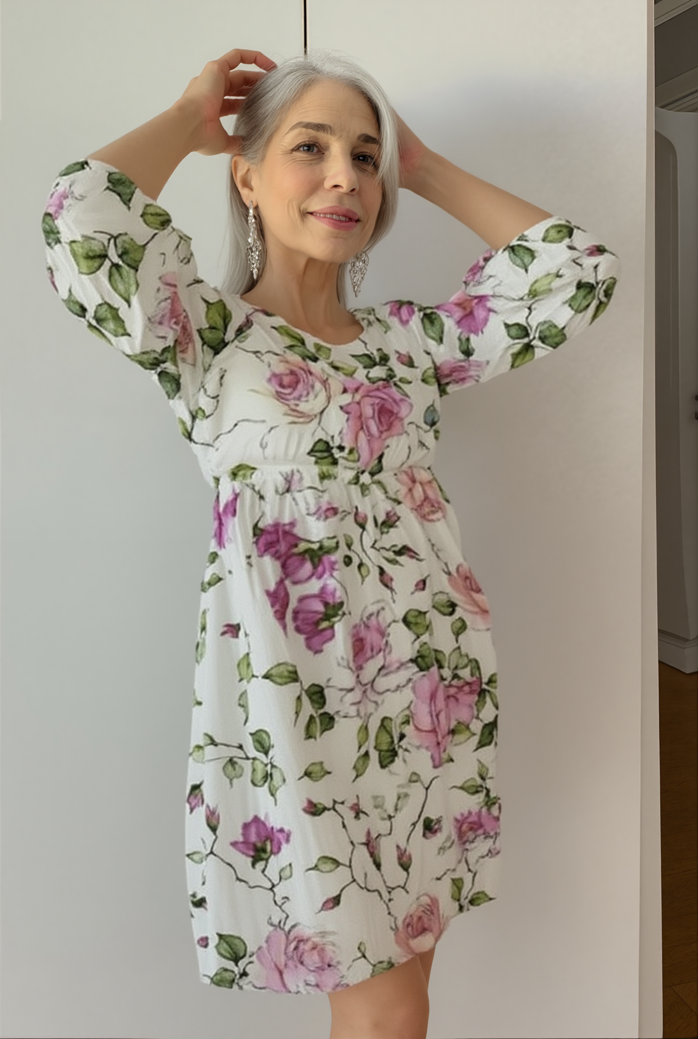 Women's Floral Midi Dress with 3/4 Sleeves™ – Zeitlose Eleganz für entspannte Alltagsmomente