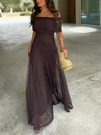 Women's Off Shoulder Maxi Dress with Fitted Waist™ – Elegante Silhouette für besondere Anlässe