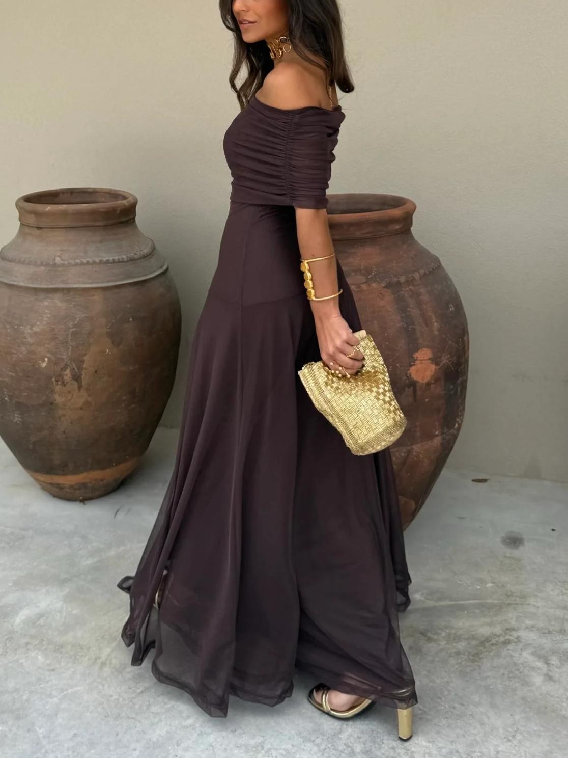 Women's Off Shoulder Maxi Dress with Fitted Waist™ – Elegante Silhouette für besondere Anlässe