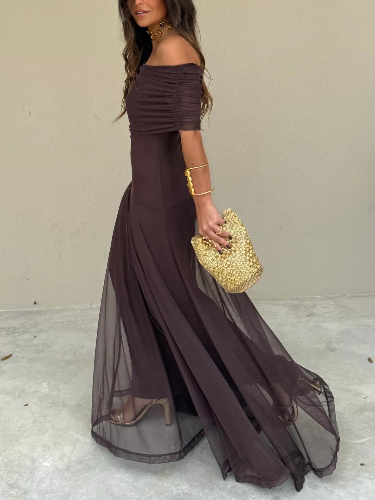 Women's Off Shoulder Maxi Dress with Fitted Waist™ – Elegante Silhouette für besondere Anlässe