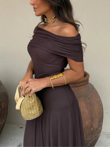 Women's Off Shoulder Maxi Dress with Fitted Waist™ – Elegante Silhouette für besondere Anlässe