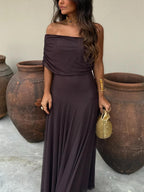 Women's Off Shoulder Maxi Dress with Fitted Waist™ – Elegante Silhouette für besondere Anlässe