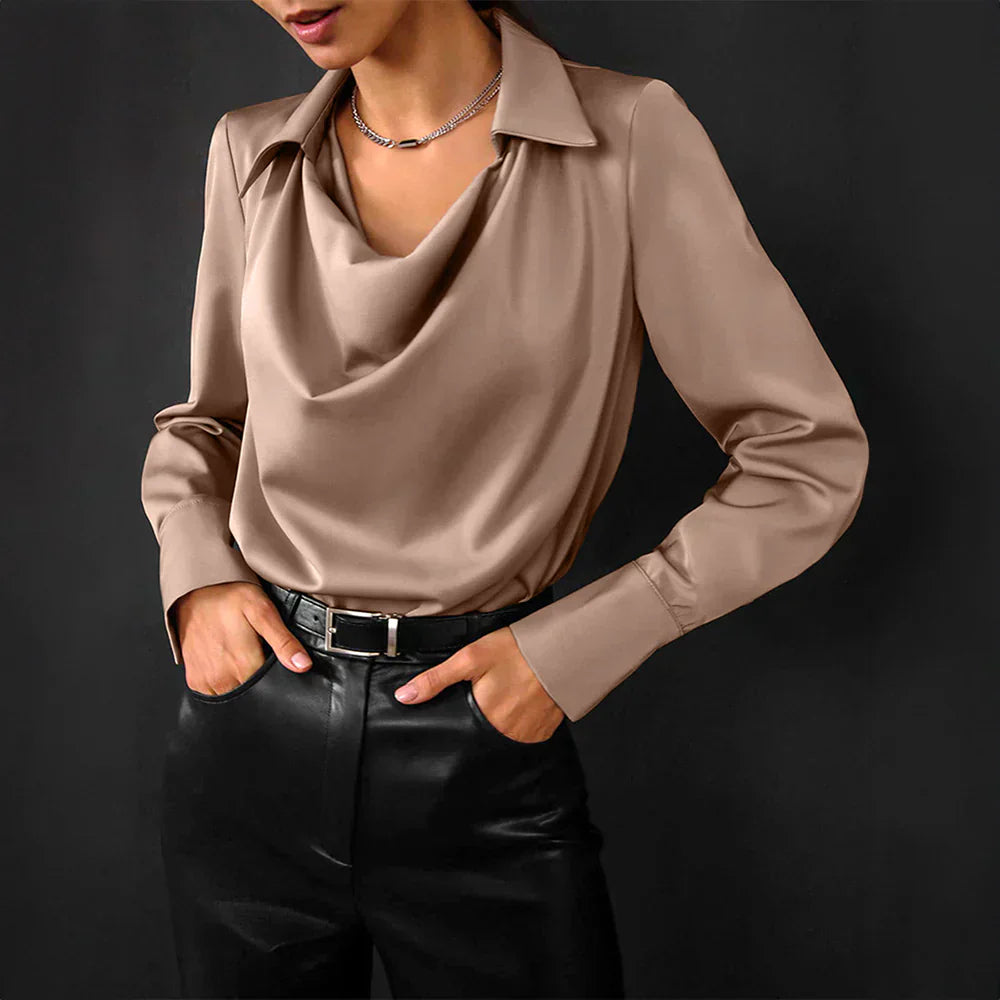 Samantha | Women's Drape Neck Long Sleeve Satin Blouses™ – Luxuriöse Eleganz für jeden Anlass