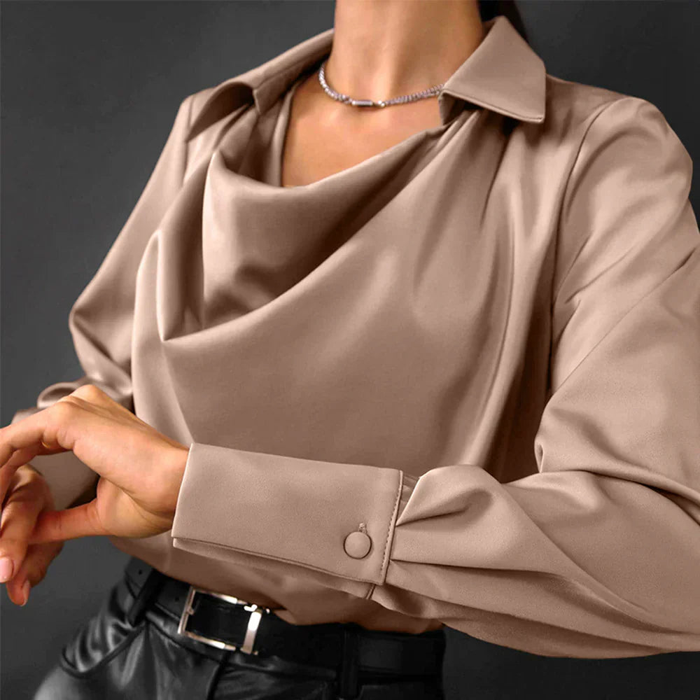 Samantha | Women's Drape Neck Long Sleeve Satin Blouses™ – Luxuriöse Eleganz für jeden Anlass